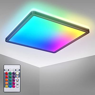 B.K.Licht - Pannello LED a luce indiretta, telecomando, luce colorata RGB+W, pannello LED soffitto, pannelli led, pannelli led soffitto, pannelli luminosi led, led rgb panello, 29x29x3 cm, nero