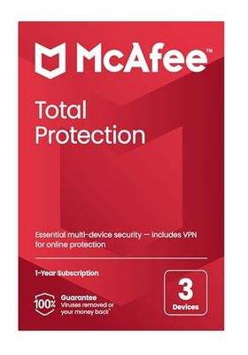 McAfee Total Protection 2024, 3 Devices | Antivirus, VPN, Password Manager, Mobile and Internet Security | PC/Mac/iOS/Android|1 Year Subscription | Activation Code by Post