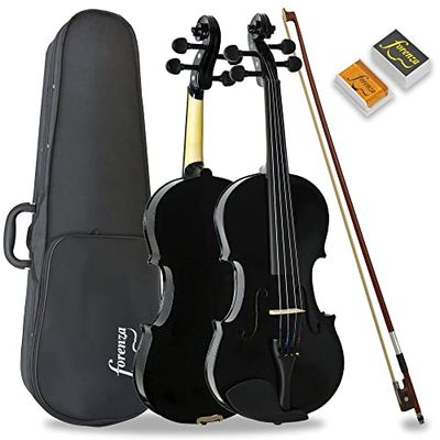 Forenza Uno Series 3/4 Grootte Violin -Outfit Voor Beginners Met Lichtgewicht Harde Case, Wood Bow, Rosin, Steel Core Strings - Black