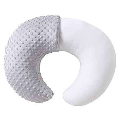 QUENESS Nursing Pillow and Positioner, Breastfeeding, Bottle Feeding, Baby Sitting Support with Removable Ultra Soft Cover, Tummy Time Support for Baby Boys and Girls (Gray)