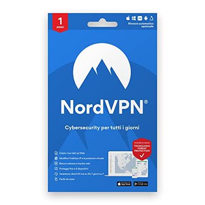 NordVPN Standard - Software di sicurezza informatica e VPN valido 1 anno | Blocca malware, link pericolosi e pubblicità | Proteggi le tue informazioni personali | Abbonamento | 6 Dispositivi