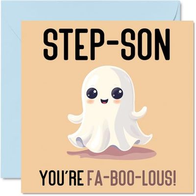 Tarjetas de cumpleaños para hijastro – Fa-Boo-Lous – Divertida tarjeta de feliz cumpleaños para hijastro de padrastro, regalos de cumpleaños para hijo, tarjetas de felicitación de broma de 145 mm x