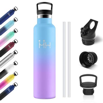 Flaska i rostfritt stål 1 liter, BPA-fri flaska i rostfritt stål med sugrör, läckagesäker, återanvändbar, vattenflaska för kontor, cykling, arbete, gym, skola