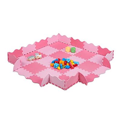 Relaxdays 36-piece jigsaw playmat, EVA, non-toxic, interlocking foam mats, soft play, indoor playtime, pink/dark pink
