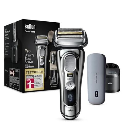 Braun Series 9 Pro Premium - Rasoio elettrico con testa di rasatura 4 + 1, rasoio elettrico da uomo, ProLift Trimmer, PowerCase, stazione di pulizia 5 in 1, prodotto in Germania, Wet&Dry, 9496cc,