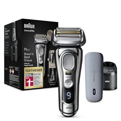 Braun Series 9 Pro Premium scheerapparaat voor heren, elektrisch met 4+1 scheerkop, elektrisch scheerapparaat en ProLift trimmer, PowerCase, 5-in-1 reinigingsstation, 60 minuten looptijd, wet&droog,