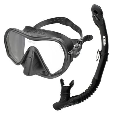 SEAC bis Ajna, Set Maschera Frameless e Snorkel di Alta qualità per Immersioni Subacquee Unisex-Adult, Nero, Standard