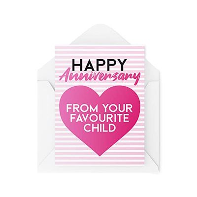 Tongue in Peach Funny Cards - Biglietto di auguri con scritta Happy Anniversary from your Favorite Child Genitori, per matrimonio e umorismo, risate, scherzo, divertente CBH65
