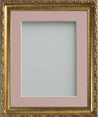 Frame Company Brompton Gold 9x7 inch Frame With Pink Mount for Image 7x5 inch *Choice of sizes* Fitted with Real Glass