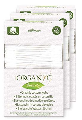 Organ(y)c, bastões de algodão certificado 100% bio, embalagem biodegradável, 4 embalagens x 200 bastões (total de 800 unidades)