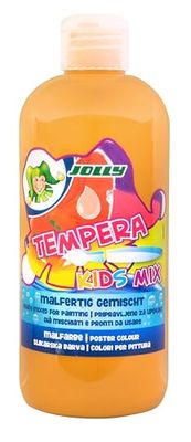 JOLLY Tempera Kids Mix schilderverf, vloeibare kleur, 0,5 l fles oker, lecuhende en dekkende kleuren, onverdund of met water te schilderen, op alle materialen te gebruiken