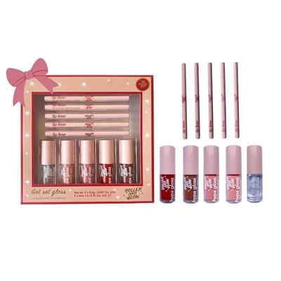 Holler & Glow 10-Piece Lip Set: 5 Lip Liners & 5 Color Matched Lip Glosses for High-Shine, Long-Lasting Pout Perfection
