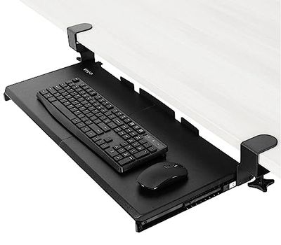 VIVO Grote toetsenbordlade onder bureau uittrekbaar met extra stevig C-klembevestigingssysteem, 69 (84 inclusief klemmen) x 28 cm uitschuifbaar platform computerlade om te typen, zwart, MOUNT-KB05E