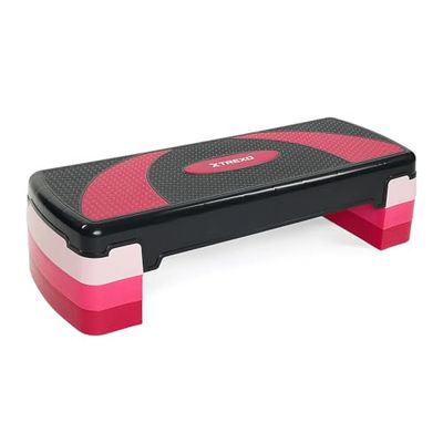 TREXO Aerobic Step 78 x 30 cm, voor cardio- en fitnesstraining, in hoogte verstelbaar, 10-20 cm, duurzaam, van polypropyleen en TPR Aerobic Step hoogwaardig roze