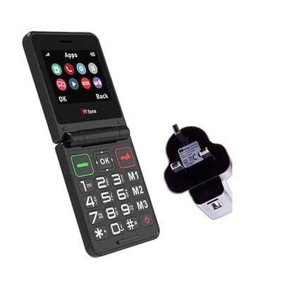 TTfone TT660 Flip Mobile Phone for Seniors - Folding Design, Big Buttons, Emergency Assistance, Long Battery Life - Pay As You Go (EE PAYG, Black, with Mains Charger)