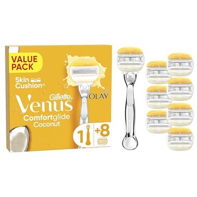 Gillette Venus Comfortglide Coconut plus Olay Women's Razor- 8 Blades, 5 blades for a smooth, close shave that lasts