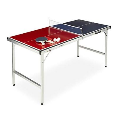 Relaxdays Ping Pong per Esterno,Pieghevole Portatile,Rete 2 Racchette 3 Palline,Alluminio MDF,67,5x151x67,5 cm,blu/rosso