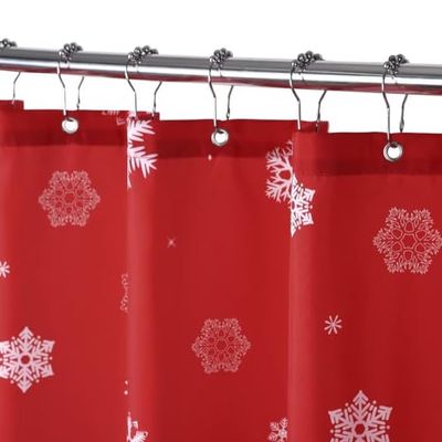 Auton Merry Christmas Shower Curtain, Christmas Snow Snowflake New Year Winter Bathroom Curtain Waterproof Fabric Washable