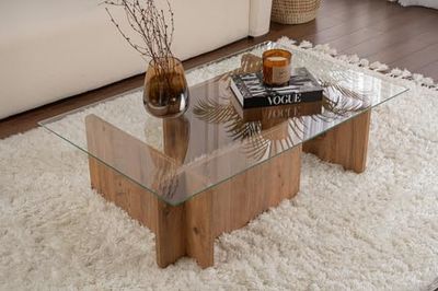 Hanah Home Stylowy stolik kawowy, Atlantic Pine, 105 x 30 x 65 cm, 100% szkło hartowane, 18 mm powlekana melaminą, nowoczesne wzornictwo do salonu