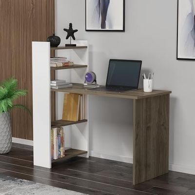 Élégant Bureau d'étude, avec étagères, 110 x 70 x 50 cm, 100% mélamine, épaisseur 18 mm, Design Polyvalent, pour la Maison et Le Bureau