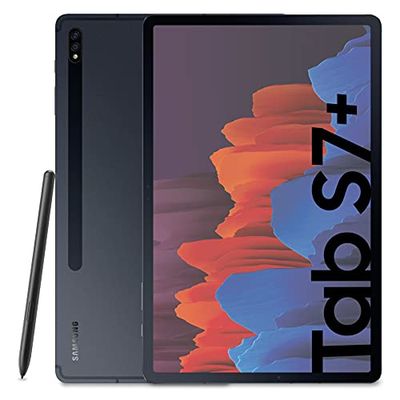 Samsung Galaxy Tab S7+ Tablet S Pen, Snapdragon 865 Plus, display 12,4" WQXGA SuperAMOLED, 128GB uitbreidbaar tot 1TB, RAM 6GB 10.090mAh, 5G, Android 11, zwart (Mystic Black) [Versie Ition] ALANA]