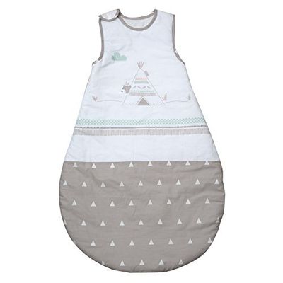 roba Saco de Dormir Bebe 90 cm - Indibear - 4 Estaciones (Verano e Invierno) - 6-18 Meses - Saquito de Algodón para Niños - Diseño de Oso en Marrón/Blanco