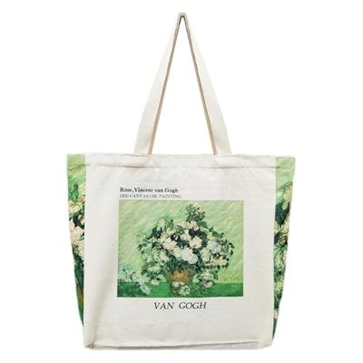 BROADREAM Draagtas, Draagtassen Dames, Boodschappentas, Schoudertas Stoffen Tas, Katoenen Tas, Jute Tas, Met Vintage Print, Canvas Tote Bag om te winkelen School