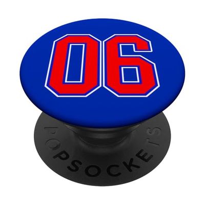 Número 06 estilo deportivo universitario en rojo, azul y blanco PopSockets PopGrip Adhesivo
