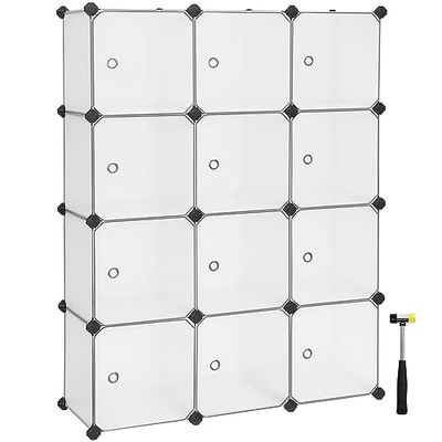 SONGMICS Meuble de Rangement Modulable, 12 Cubes, Étagère en Plastique, avec Portes, pour Vêtements, Chaussures, Livres, Assemblage Facile, Blanc LPC342W01