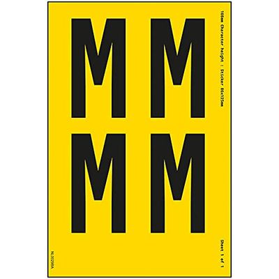 V Safety One Letter Sheet - M - 13 mm Character Height - 300 x 200 mm - Yellow Adhesive Vinyl