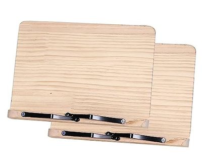 TUKA-i-AKUT TKD8060-M-2X Leesstandaard van hout, 2 stuks, in 7 hoeken, verstelbaar, grenenhout, muziekstandaard met papieren clips, receptenboekhouder, tablet, 34 x 24 cm