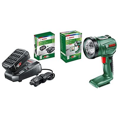 BOSCHBOSCH 1600A00K1P Starter Kit Litio da 18 V (Batteria da 2,5 Ah + al 1830 CV) + Stazione di Ricarica, 18 W & Torcia a batteria UniversalLamp 18, senza batteria, sistema da 18 Volt