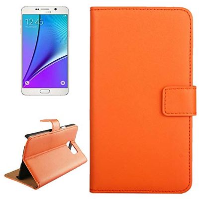 Carcasa de telefono Cowhide Texture Horizontal Flip Funda de Cuero Genuino con Ranura for Tarjeta y Soporte for Galaxy Note 5 / N9200 (Negro) (Color : Naranja)