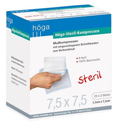 höga Compressas estéreis, elásticas Mull - 7,5 x 7,5 cm - 25 x 2 unidades, estéreis, 8 tomadas, em 14079 tipo de 17, 2 unidades).
