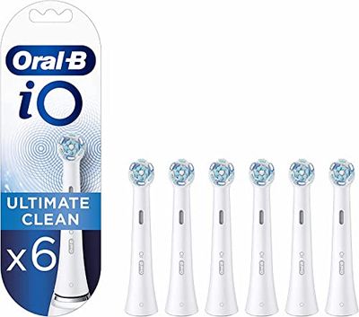 Oral-B iO Ultimate Clean Testine Spazzolino Elettrico, Confezione da 6 Testine di Ricambio Bianche, Rimuove il 100% della Placca, Progettate per il tuo Oral-B iO, Adatto alla Buca delle Lettere