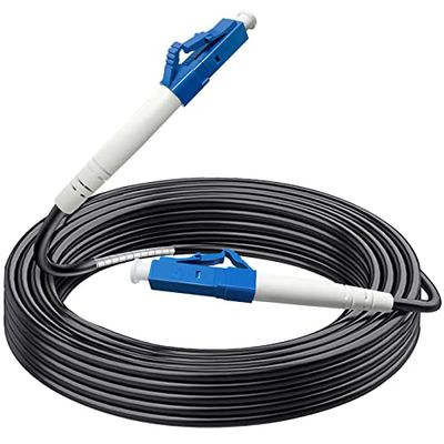 Bangun Cavo patch in fibra ottica Simplex corazzato da LC a LC, da 10 metri, per esterni, monomodale, cavo patch ottico, 9/125um, (compatibile OS1/OS2), basso attrito, LSZH, nero