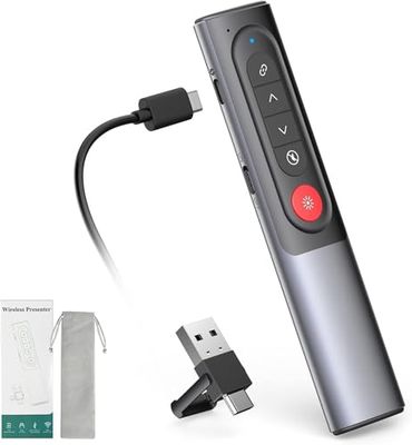 TOZKZO Télécommande Powerpoint pour Ordinateur, pointeur de présentation Powerpoint avec Lien hypertexte et Bouton Silencieux, pour la présentation, l'enseignement, Le Bureau, la conférence, etc.