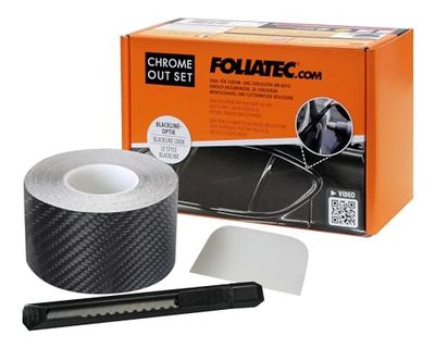 Foliatec Chrome Out Set Car Trim Film Decorative Strips for Foiling Car Chrome Strips, Glossy Carbon 15 m x 5 cm