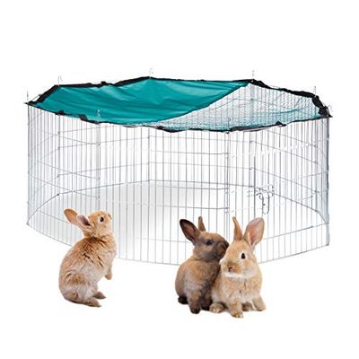 Relaxdays Cage extérieur Lapin XL, avec Filet, enclos pour rongeurs, avec Protection Contre Le Soleil, Ø 145 cm, zingué