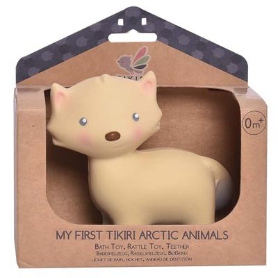 Tikiri: Mon Premier Animal Arctique/Renard 10cm, avec grelot, en Caoutchouc Naturel, avec Carte, 0+