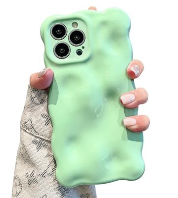 UEEBAI Hoesje voor iPhone 13 Pro Max 6,7 inch, schattige effen kleur krullend golfvorm schokbestendig zachte TPU bumper telefoonhoesje, Candy Water Ripple 3D siliconen slanke mooie hoes niet-vergeling