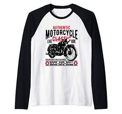 Motero Ropa Motera Mujer Hombre Retro Vintage Motor Moto Camiseta Manga Raglan