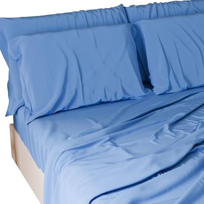 PETTI ARTIGIANI ITALIANI - Conjunto de lençol, conjunto de lençóis 100 % algodão, 3 peças 1 peça lençol de baixo ajustável 1 peça fronha 1 peça lençol de bancada, 100 % Made in Italy, azul claro