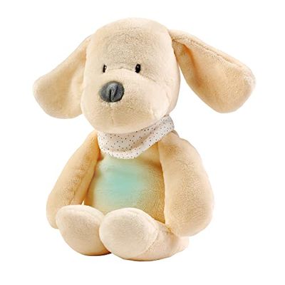 Nattou Peluche Veilleuse Chien, Sleepy, 7 Teintes Naturelles, Boîte à Musique intégrée, Batterie Rechargeable USB, 19,3 x 11 x 30,5 cm, Végétalien, Peluche/Polyester, Vanille