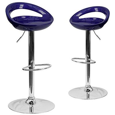 Flash Furniture Conjunto de 2 bancos ajustáveis em altura, plástico, com abertura arredondada no encosto e base cromada, plástico ABS, azul