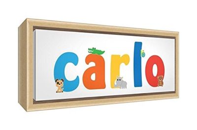 Little Helper Impresión sobre lienzo enmarcado madera natural, dibujo personalizable con nombre de niño Carlo 25 x 63 x 3 cm multicolor