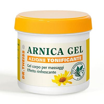 Dr Theiss Arnica Gel Rapido - Gel Massaggi ad Effetto Rinfrescante per la Pelle del Corpo 200 ml - Per Massaggio Cervicale, Mani, Schiena, Piedi e Ginocchia, con Canfora, Olio di Rosmarino e Mentolo