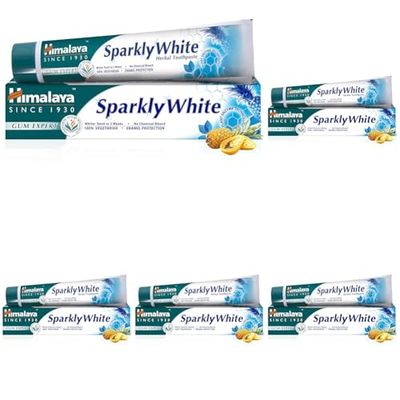 Himalaya Sparkly White, Pasta de Dientes Natural con Efecto Blanqueador - 75 ml (Paquete de 5)