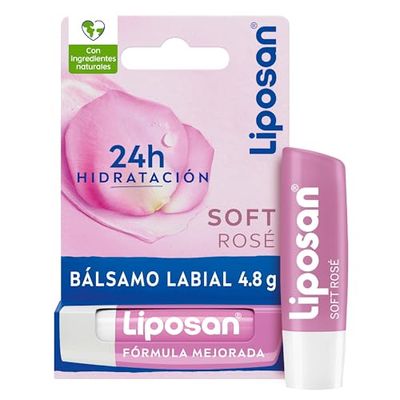 Liposan Soft Rosé (1 x 4,8 g), bálsamo labial rosa, cacao de labios para un brillo suave y luminoso, bálsamo hidratante para unos labios sedosos e hidratados