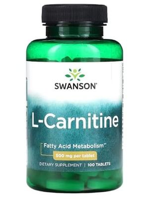 Swanson L-Carnitina 500mg - Suplemento Energético y para Pérdida de Peso, Alta Potencia - 100 Tabletas